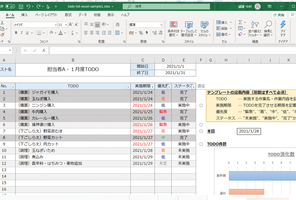 Excel タスク管理:To Doリストを作成 Excel E382bfe382b9e382afe7aea1e79086efbc9ato Doe383aae382b9e38388e38292e4bd9ce68890